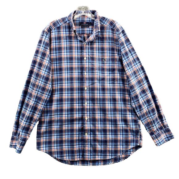Vineyard Vines Shirt Men's Medium Blue Plaid Slim Fit Tucker Whale Button Preppy - Picture 1 of 11